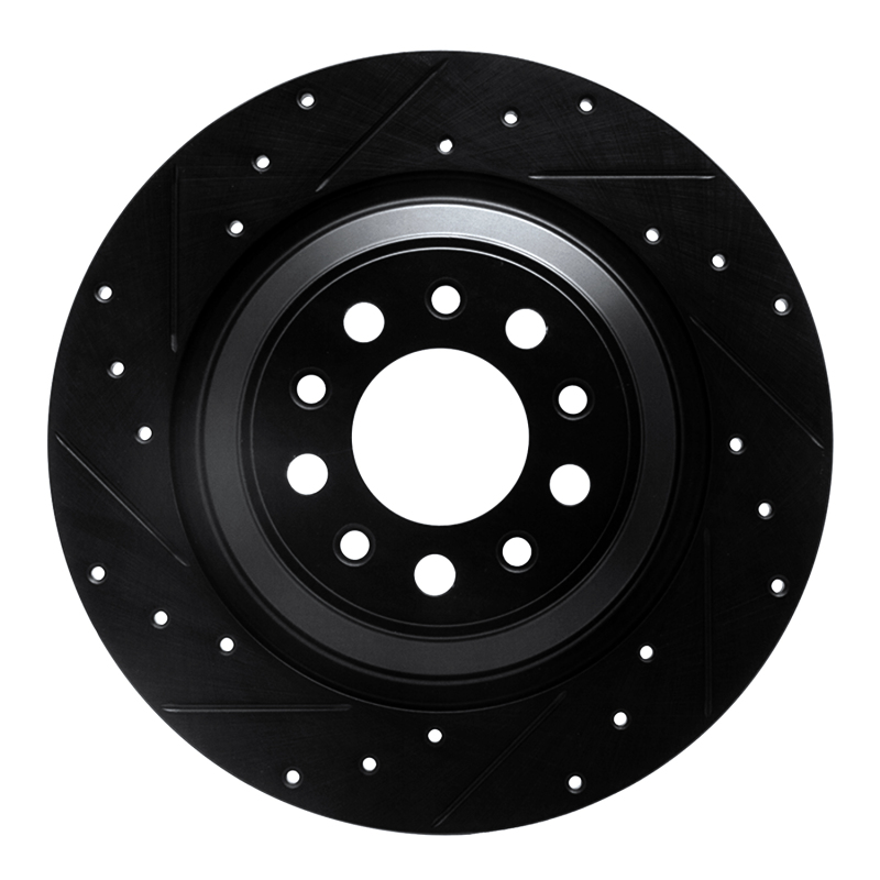 Jeep Cherokee Brake Rotor (1) - Rear Left - R1 Concepts - Drilled & Slotted - Black - `14-`23